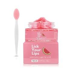 Lick Your Lips 건조하고 갈라진 입술용 워터멜론 슈가 립 스크럽 - 각질 제거제 및 모이스처라이저 브러시 포함 비건 크루얼티 프리 케어 제품 20g