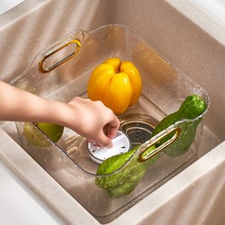CKLIVING 물빠지는 다용도 싱크볼 플라스틱 설거지통 야채 채소 배수형, 투명골드, 1개