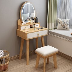 Montheria 화장대 원목화장대 LED 거울+의자 A598-181, 60CM, 원목+화이트