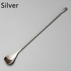 Stir Spoon 304 스테인레스 스틸 칵테일 바 나선형 패턴 음료 셰이커 Muddler Stirrer Bar 칵테일 셰이커 Twisted Mixing Spoon, 40cm, Sliver, 1개