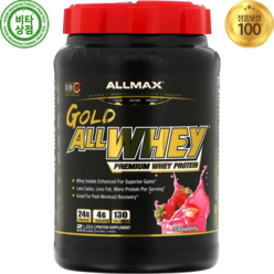 올맥스 골드 올 웨이 프리미엄 프로틴 유청 단백질 딸기 2lbs 907g Gold All Whey Premium Protein Strawberry, 2 lb