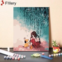 FiIIery DIY명화그리기 피포페인팅 풍경화 인물화그리기 그림그리기 세트 40 x 50cm, 28-어린 소녀와 강아지