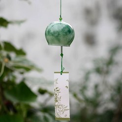 유리종 후우링 풍경종 인테리어 바람종 벚꽃 투명, 7x8연두색석