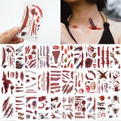 KC인증 할로윈 상처 타투 스티커 (30장) 특수 분장 흉터 피 헤나 붙이는 문신 판박이 행사용, 타투미니(상처-30장), 30개