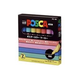 미쯔비시 유니 POSCA 포스카 마카 펜 세트 포스터칼라 POP 손글씨, 1M 7색 파스텔 PC1M7C