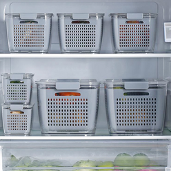 GIVEN 냉장고 물빠짐 보관 용기 (1.7L 4.5L) 야채 과일 달걀 샐러드 채반 통 바구니, 1.7L