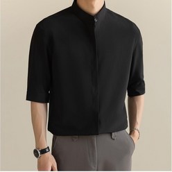 남성 아이스 실크 5부 가벼운 성숙한 스타일 셔츠