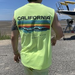 남녀공용 여름 썸머룩 캘리포니아 웨이브 민소매 형광 오버핏 나시 티셔츠 3color