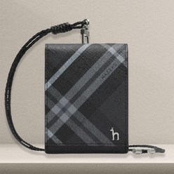헤지스 카드지갑 지갑 체크 목걸이형 2단 블랙 HJHO8E660BK