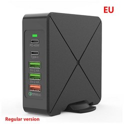 EU/미국 플러그 전원 어댑터 멀티 포트 충전기 타입 C QC3.0 PD45W 듀얼 USB 포트, EU, 1개