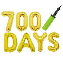 고백하는날 골드 100days 알파벳 은박풍선 파티 100일 핸드펌프 풍선세트, 1세트, 700일