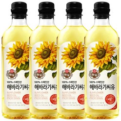 백설 100% 스페인산 해바라기씨유 0.9L 4병 발연점 높아 모든 요리에 편리하게 사용, 900ml, 4개