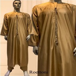 이슬람옷 의상 중동옷 남성용 샤이니 오마르 메탈릭 에미라티 이슬람 사우디 모로코 아바야 럭셔리 의류 세트, 7.yellowish-brown - 56