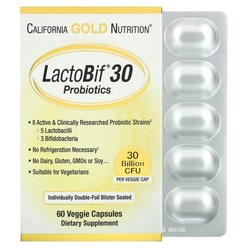 캘리포니아골드뉴트리션 락토비프 프로바이오틱 300억 CFU 60정 California Gold Nutrition LactoBif Probiotics 0, 1팩, 60캡슐