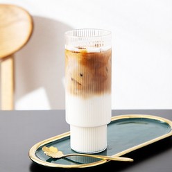 세로 줄무늬 유리 컵 커피 머그, 200ml, 4컵