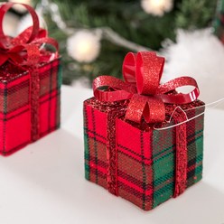 크리스마스 고급 트리 인테리어장식 모음 플라워트리 선물상자, E04.체크선물상자-6cm (4개입)-레드