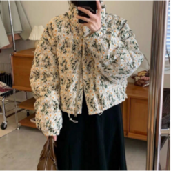 YHE 귀여운 간절기 플라워 숏 패딩 경량 꽃무늬 자켓 여성