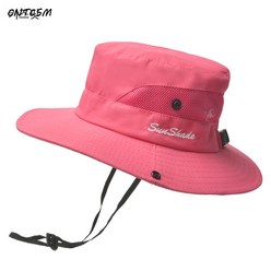 CNTCSM 여름 여성 아웃도어 선캡 모자 버켓 썬캡 통기 등산모자 패밀리, 퓨어키즈-수박레드