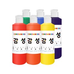 (사은품증정) 감성물감 250ml 6색 스노우키즈 핑거페인트 (빨 주 노 초 파 보) 색감교육용 유아물감 미술놀이 물감놀이 촉감놀이, 감성물감250ml(6색)+사은품:포리시트 멀티(랜덤)