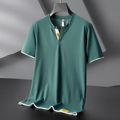아이스 반팔 티셔츠 남자 여름 얇은 통기감 하복 티셔츠 트렌드 스포츠 속건 브이넥 상의