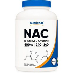 Nutricost N Acetyl L 시스테인 NAC 600mg 240 식물성캡슐 비건 Non GMO 글루텐 프리, 240 Count (Pack of 1)