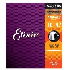 Elixir 엘릭서 기타줄 나노웹 어쿠스틱 80 / 20 브론즈&포스포 브론즈 라이트 슈퍼라이트 기타줄 1253/1152/1047, 포스포 브론즈, 10-47