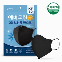 에버그린 2D 새부리형 KF80 대형 블랙 마스크 25매, 25개입, 1개