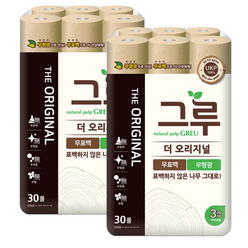 삼정펄프 그루 오리지널 무표백 화장지 30롤x2(총60롤), 30개입, 2개