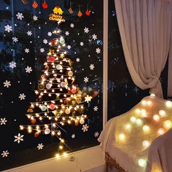 예블리홈 크리스마스 트리 세트 창문 부착 스티커 코튼볼 벽 장식 퓨어버블 앵두전구 와이어 100구, 1.트리세트 앵두전구100구_웜색