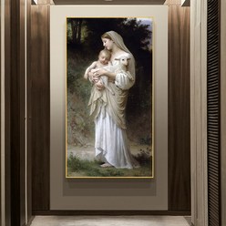 노 브랜드 추상 예수와 성모 마리아 아기 초상화 캔버스 그림 포스터 및 인쇄 거실을위한 스칸디나비아 벽 예술, with frame