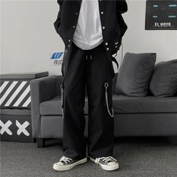 고스 펑크 블랙 카고 바지 체인 Streetwear 남자 와이드 레그 Hombre 캐주얼