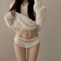 HOLYG 제프 시스루 프릴 레이스 리본 면 팬티 란제리 섹시속옷