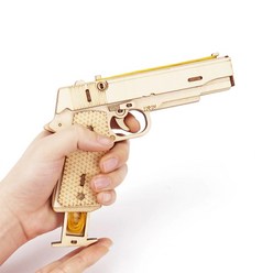 권총 모양 고무줄 총 나무 조립 장난감 과학 교구, 1세트