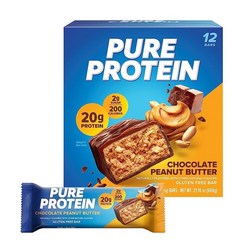 Pure Protein 바 고단백질 에너지 지원을 위한 영양 간식 저설탕 레몬 케이크 49.9g(1.75온스) 12, Chocolate Peanut Butter, 12 Count (Pack of 1)