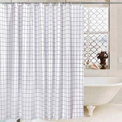 앤티스 유로스타일 체크 샤워 커튼 화이트 180 x 200 cm, 1개, 화이트계열