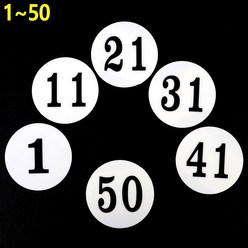 원형 아크릴 숫자 번호판 (1~50번) 60X60mm 낱개 5개, 단품