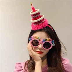 기억의소품 핑크레이스 생일머리띠 + 마카롱 생일파티안경 세트, 머리띠1개+파티안경1개, 1세트