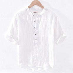 여름 일본계 차이나넥 반팔 린넨티셔츠 남자 캐주얼 청년 문예 루즈핏 반팔 면 마 티셔츠