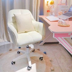 예쁜 등받이 회전 화장대 책상 의자 인테리어의자, 쌀 화이트 (흰색 의자 다리), 1개