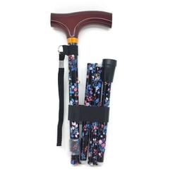 홈케어 접이식 패션 지팡이, 1개, 블랙꽃무늬