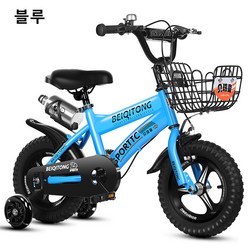SYKF76 키즈 네발자전거 보조바퀴 어린이 네발 자전거 스포츠물병장착, 12인치, 블루
