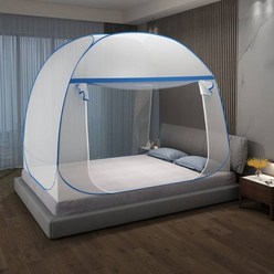 CNTCSM 몽골백 모기장 접이식 2인용 침대 설치 불가 가정용 1.5M 풀포위 바닥빠짐 방지 침대, 사파이어블루(양문유저), 폭 1.8mx길이 2.0m