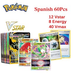 포켓몬카드 vmax 클라이맥스 포켓몬 Vstar 카드 영어 Charizard Arceus 카드 디스플레이 V 맥스 GX 메가 EX 빛나는 카드 50 피스 컬렉션 부스터 어린이용 장, Spanish60Card