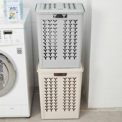 올유리빙 빨래 바구니 세탁 세탁물 보관함 대용량 통 틈새 수거함 뚜껑 42L 1개, 2개-그레이