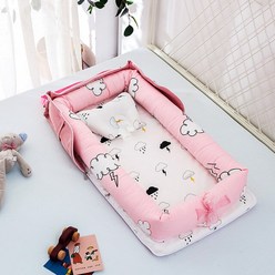 아기 침대 매트리스 어린이 유아 다기능 휴대용 요람 안전한 범퍼침대, Pink Cloud
