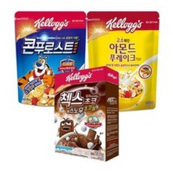 켈로그 시리얼3종 (콘푸로스트300g+오곡첵스초코스노우볼230g+아몬드푸레이크300g), 1세트