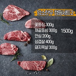 캠핑용 1등급 암소한우 혼합 바베큐세트 4인 스탠다드 1500g 꽃등심300g+채끝300g+안심2