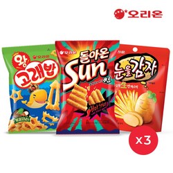 썬핫스파이시(80g) 3개+눈을감자(56g) 3개+왕고래밥(56g) 3개