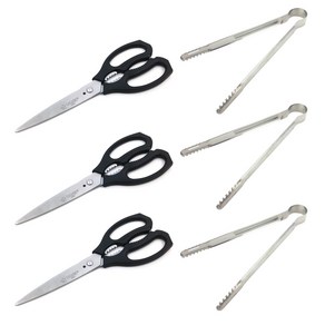 코코렉스 주방가위 블랙 3p + 악어스텐집게 23cm 3p, 혼합 색상, 1세트
