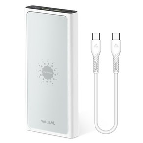 밸류엠 고속 무선충전 PD 보조배터리 10000mAh 22.5W + C to C 케이블 + 흡착패드 세트, 화이트, VM-PA10APQ15W